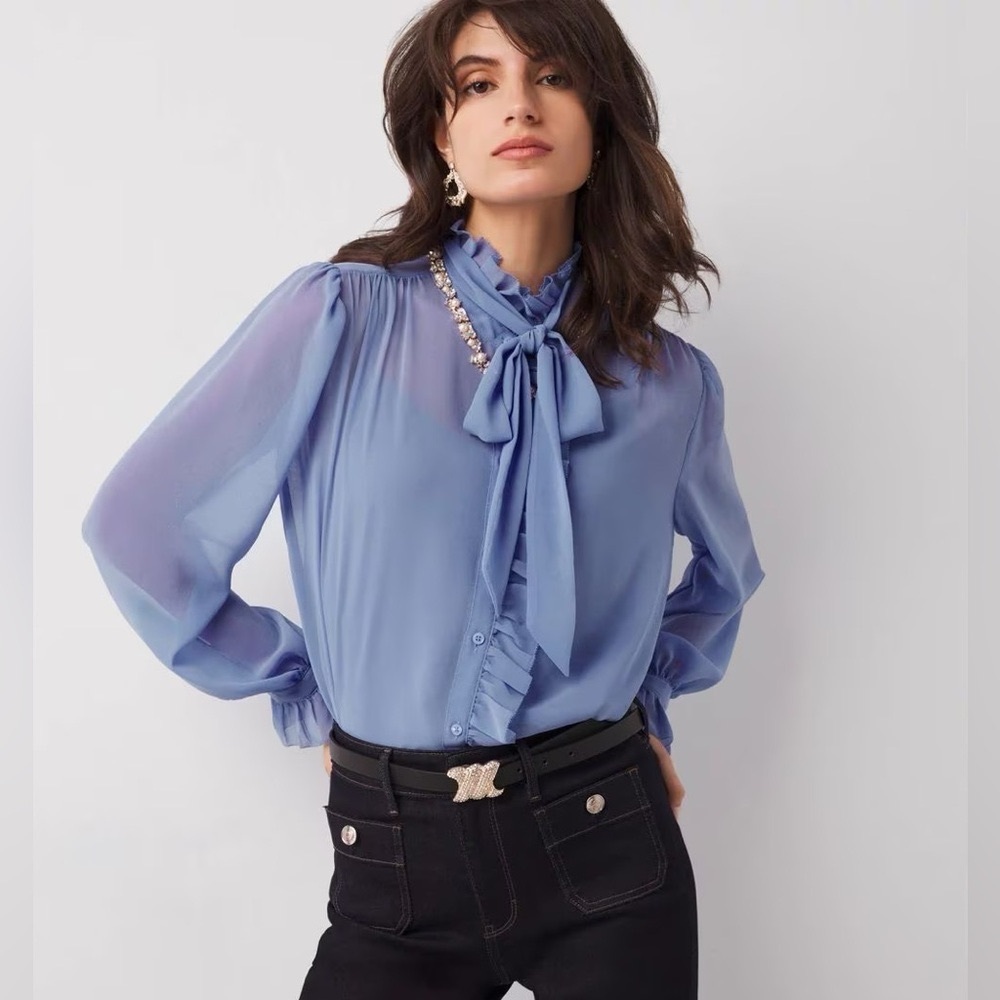 WHBM SHEER TIE-NECK BLOUSE moonlit new with tags bow